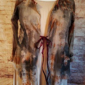Robin Tye Dyed Duster Tunic Top Crinkled Mesh